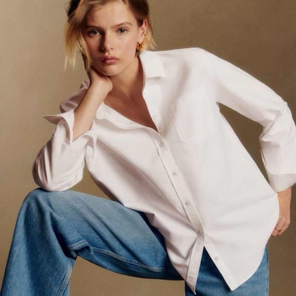Sezane Tomboy White Button-Down Cotton Shirt 38
